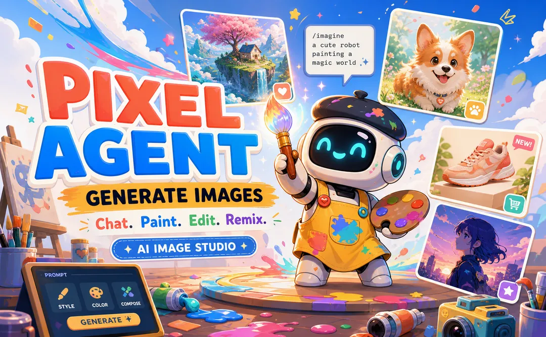 PixelAgent, an AI image generator template built with HappySeeds